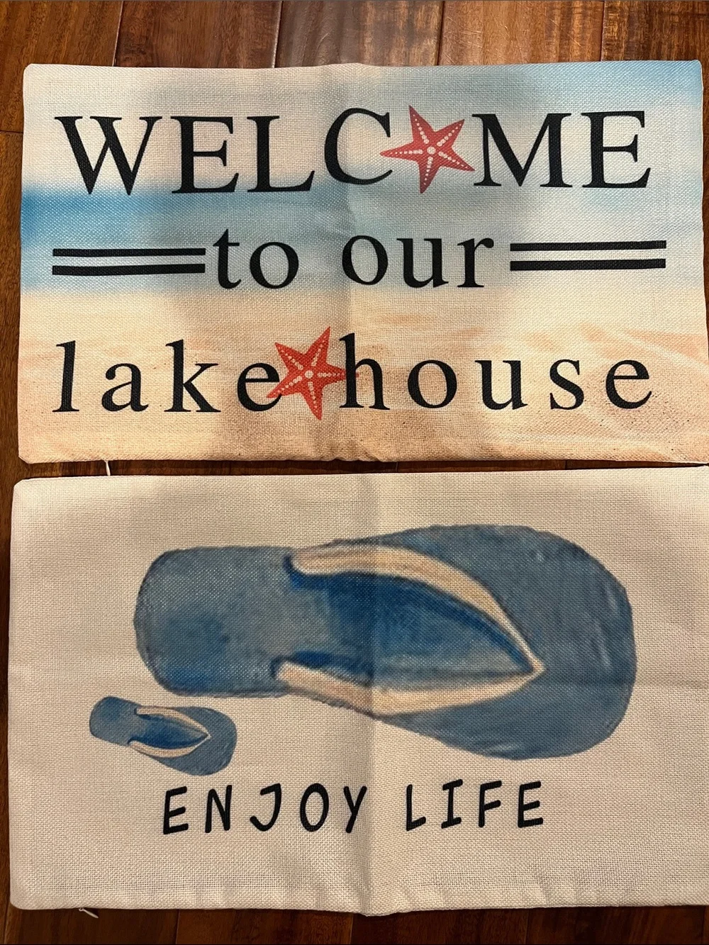 Welcome to Our Lakehouse Decorative Pillow Shams - Blue & Sand